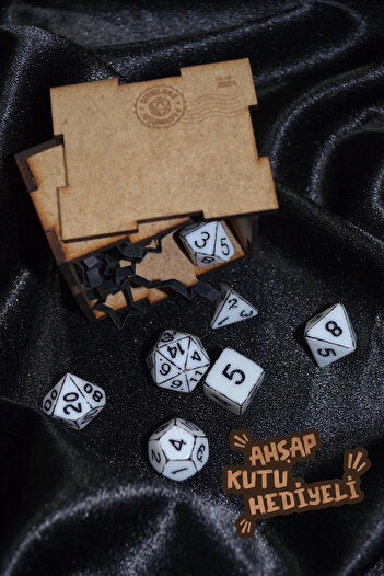 DiceLand DND RPG Dungeons and Dragons 7'li Runik Çizgiler Zar Seti – Siyah & Beyaz Kesik