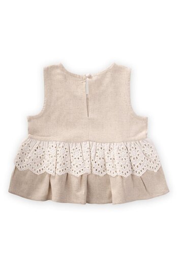 Cigit Waist Drum Lace Linen Blouse 2-7 Years Natural