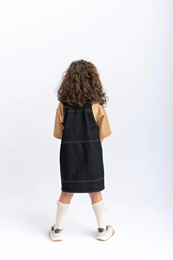 Cigit 2-7 Years Black Denim Gilet - Side Pocket