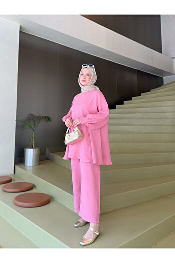 Moda Lippa Dusty Rose Muslin Trousers Loose Suit