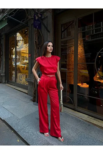 MODA Strivex Satin Pants and Crop Blouse Set
