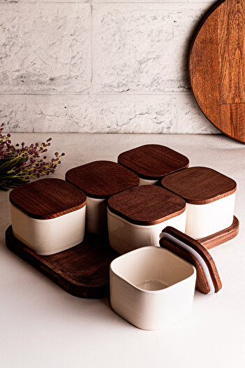 Snippy White Luma - 6-Piece Wooden Vacuum Ceramic Breakfast Bowl (300 ml)