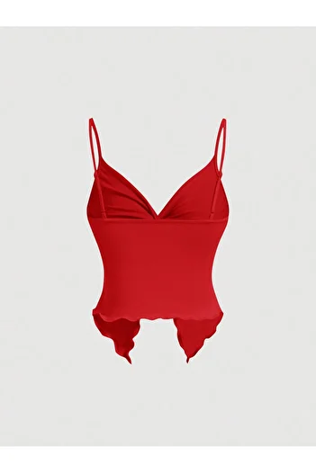 MEREN LİKE YOUR SYLE Red Front Twist Thin Strap Crop