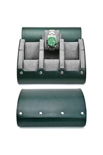 Choice 6 Slot Green Gray Watch Travel Case ,6 Slot Watch Roll Travel Case Organizer Display - PU Leather Wa