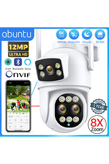 Choice كاميرا 12 ميجا بكسل 6K بمقبس الاتحاد الأوروبي، كاميرا IP خارجية 12 ميجا بكسل 6K، تقريب 8x، شاشتين 6 ميجا بكسل PTZ، مراقبة واي فاي