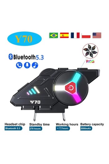 Choice Y70 Y70 Motorcycle Bluetooth Helmet Headset V5.3 RGB Colorful Lights Earphone IPX6 Waterproof Suppor