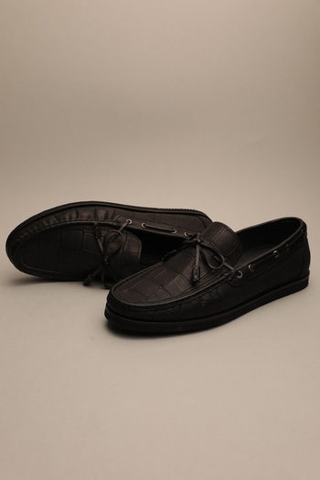 Gondol Чоловічі класичні лофери з натуральної шкіри, чорні, Croco, 42 Ttx.653