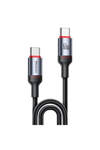 Yesido كابل بيانات شحن CA183 PD60W 3A USB-C / Type-C إلى USB-C / Type-C، الطول: 2 متر (أسود)