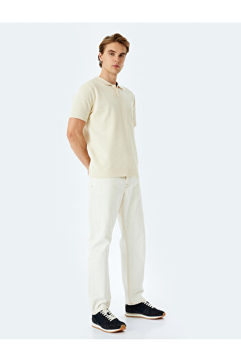 Koton Βαμβακερό Basic Polo V λαιμόκοψη κοντομάνικο πλεκτό μπλουζάκι
