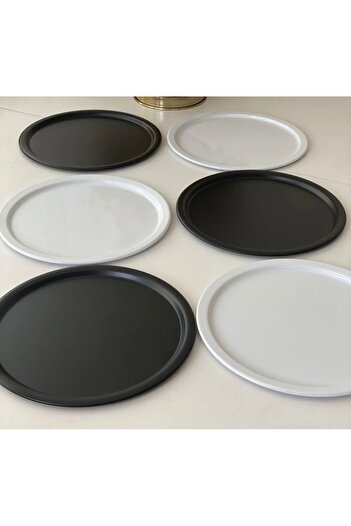 SEVA ÇELİK PACK OF 6 BLACK AND WHITE ROUND PRESENTATION TRAY COFFEE PRESENTATION