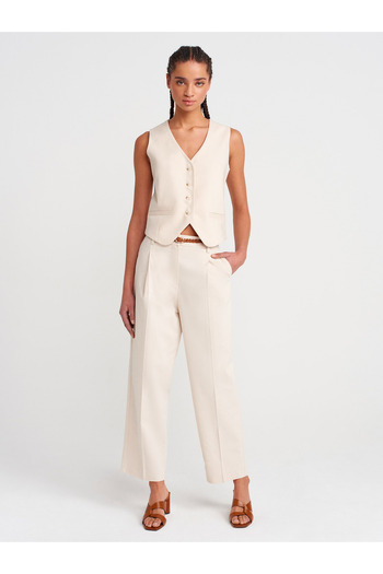Dilvin 71644 Belted Straight Trousers-Stone