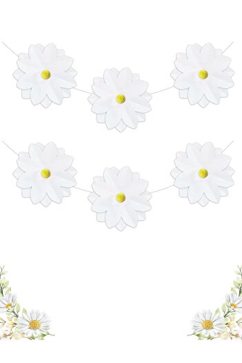 Big Party Daisy Themed Paper Banner - 6 Piece Pompom Design