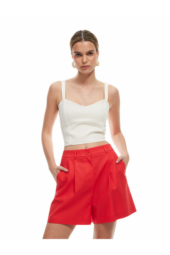 Koton Standard Waist Lined Pleated Detailed Pocket Linen Shorts