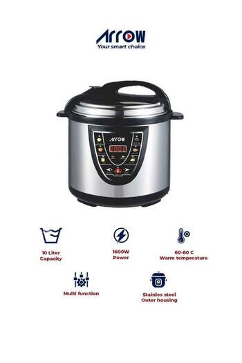 ARROW 10L MINI Electric Pressure Cooker, 1600W | Stainless Steel body | High Quality Golden Pot | Silver C