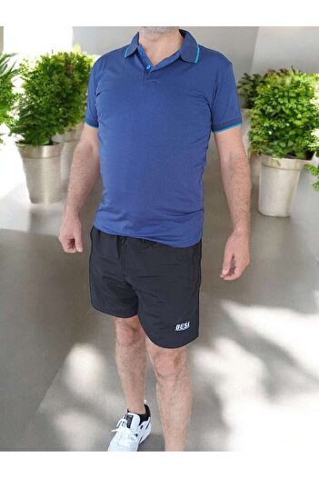 besa dünyası Men's Black Swim Shorts + Polo Neck T-Shirt