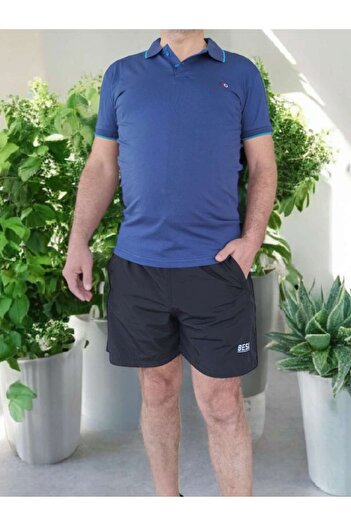 besa dünyası Men's Black Swim Shorts + Polo Neck T-Shirt