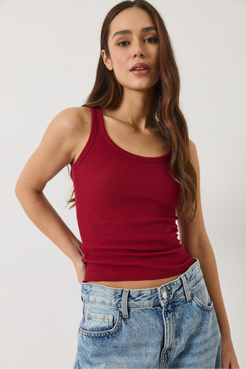 Bianco Lucci Women's Ribbed Look Thick Strap Camisole Basic Tank Top 60602042