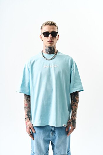 Respire Ανδρικό μπλουζάκι Destroy με στάμπα Oversize Baby Blue