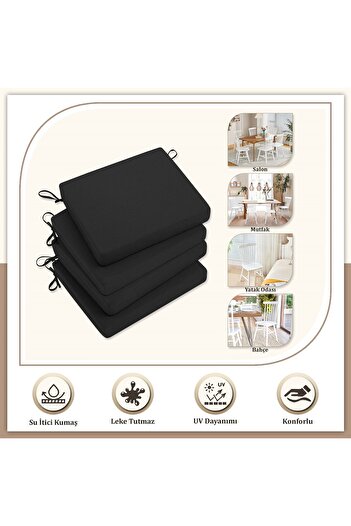 Evim Black Consistent Zippered Chair Cushion 40X40 cm - Stain Resistant - Canvas 6 Pcs