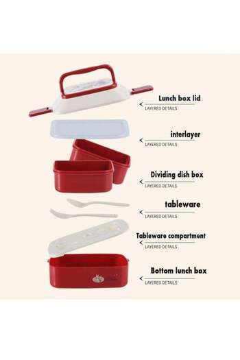 COOYA Double Layered Lattice Children's Lunch Box,Lovely Rabbit,18.5x11.2x11 cm,Leak-Proof,Heat Resistant