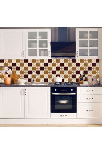 Bigaimaj Modern Tile Patterned Coffee Kitchen Counter - 60Cmx100Cm, Adhesive Foil Coating