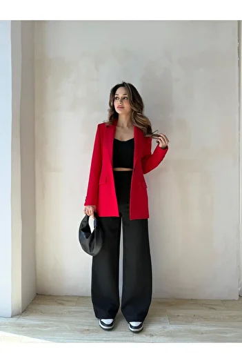BUTİK ELAJ Women's Red Atlas Single Button Blazer Jacket