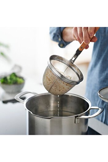 IKEA VARDAGEN Noodle strainer, stainless steel/beech, 30 cm