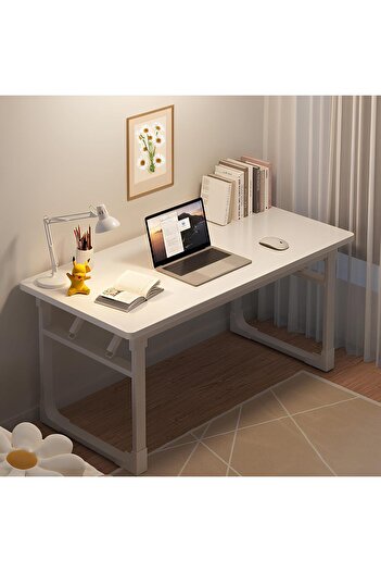 Taimi Wooden Computer Desk with Metal Base, Foldable Desk for Study Writing Workstation,120x60x75cm-White
