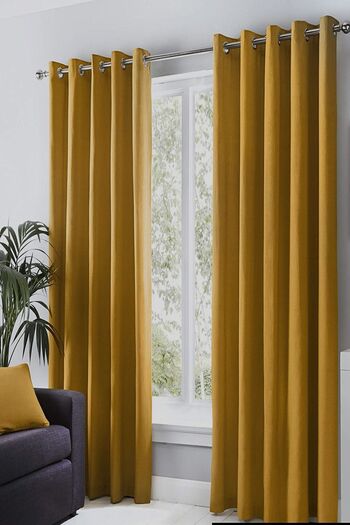 farbateks Mustard Color Rustic Curtain with Eyelet Ring Pipe Ring Decoration Curtain
