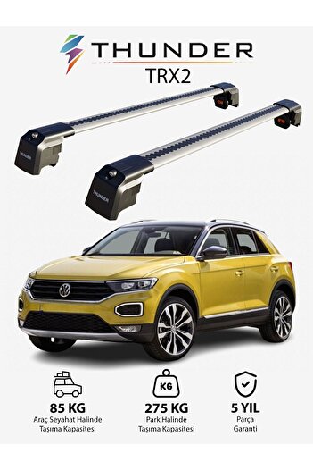 Thunder VOLKSWAGEN T-ROC 2017-Sonrası TRX2 Thunder Carrier Kilitli Ara Atkı Taşıyıcı Tavan Barı Gri