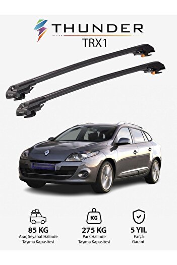 Thunder RENAULT MEGANE 2009-2016 TRX1 Thunder Carrier Kilitli Ara Atkı Taşıyıcı Tavan Barı Siyah