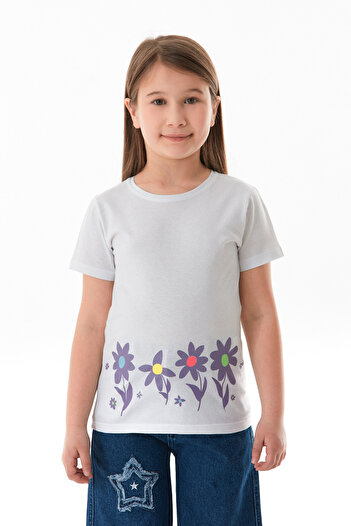 Fulla Moda 100% Cotton Floral Printed Girl's T-Shirt