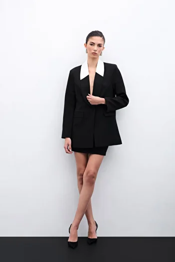 Sateen Jachetă lungă contrastantă - neagră