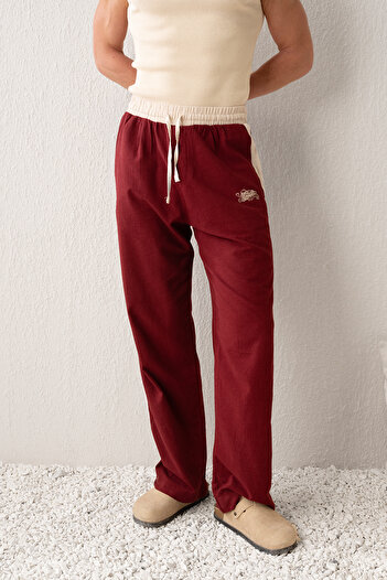 GIESTO Linen Burgundy Pants with Stripes