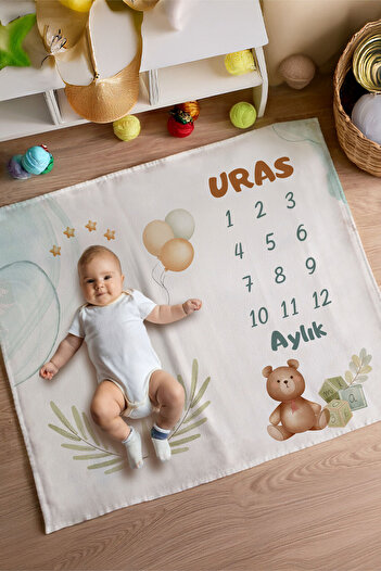 Homamia %100 Pamuk İsme Özel Bebek Fotoğraf Çekim Anı Örtüsü (120x100 cm)