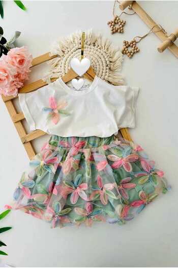 Karan Kids Lily Flower Textured Sequin Detailed Girl's 2 Piece Set