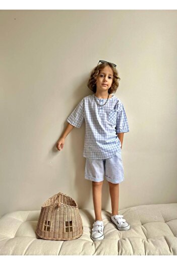YİGİT BUTİK Costum pantaloni scurți pentru băiat din țesătură popelin