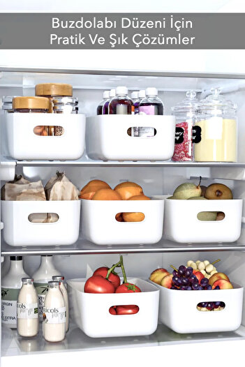 Ecolux 6 Pieces of White In-Cabinet Refrigerator Organizer with 3.5 L Capacity - Bathroom and Kitchen Organizer Basket