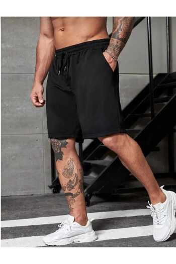 NETTENSTORE düz siyah spor bermuda yazlık rahat şort