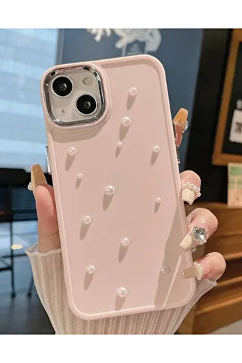 Go Aksesuar Flexible Silicone Case with 3D Pearl Toy Design Compatible with iPhone 13 - 14 and 15