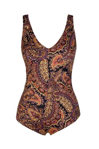 Endeep Beria Women's Large Size Cupped Shawl Patterned Brown Gathering Swimsuit