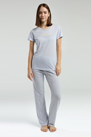 Pierre Cardin Kadın Mavi Cep Detaylı Pijama Takımı R.O.8.9.Z.E.7.8..L.T.