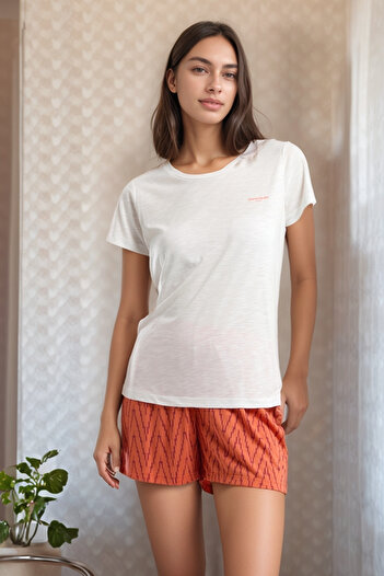 Pierre Cardin Set de pijamale de vară pentru femei, tricou de bază cu mânecă scurtă și pantaloni scurți cu imprimeu