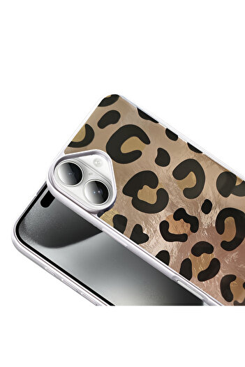 Rivor Apple iPhone 16 Uyumlu Kılıf Kamera Çıkıntılı Fiyonk Ve Leopar Desenli Şık, Estetik Silikon Kapak