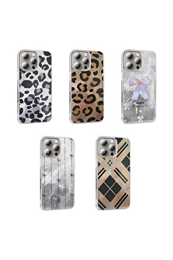 Rivor Apple iPhone 16 Pro Max Uyumlu Kılıf Kamera Çıkıntılı Fiyonk Leopar Desenli Şık Estetik Kapak