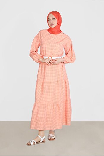 Alvina Patterned Gingham Belted Dress - 42613