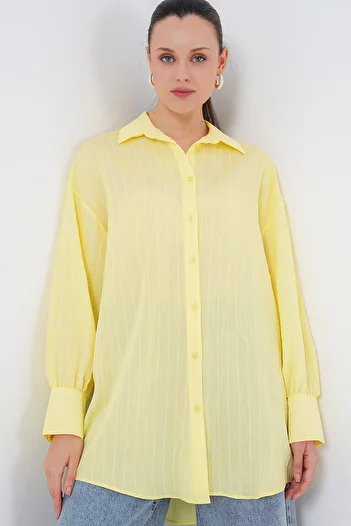 Bigdart Yellow Striped Long Shirt Tunic 5963 - Women