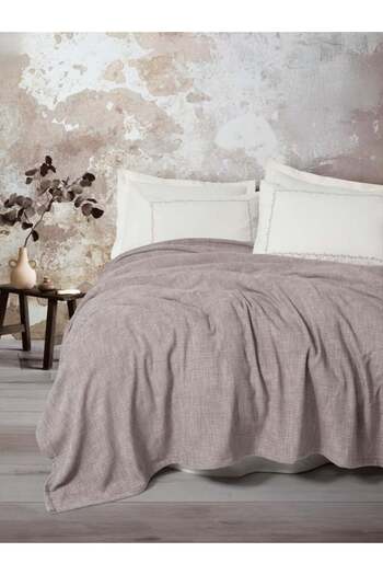 CEKAVE Embrova Chenille Double Bedspread/Pique Set Loom Beige