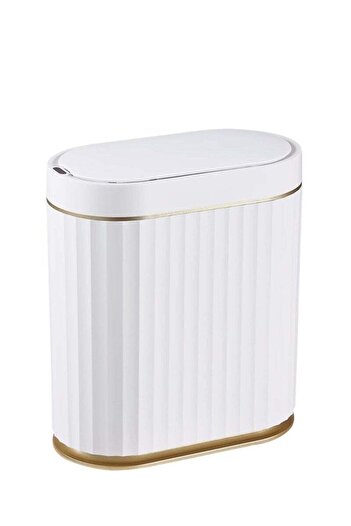COOYA 7L Smart Sensor Trash Can,IPX5 Waterproof,Rechargeable,Wave Stripes,Suitable for Bathroom,White