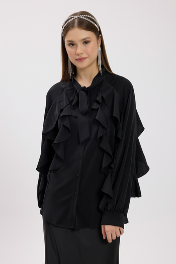 Birgül Bektaş Black Flounce Detailed Shirt